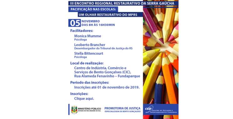 Encontro Regional Restaurativo da Serra Gaúcha ocorre em novembro no CIC-BG