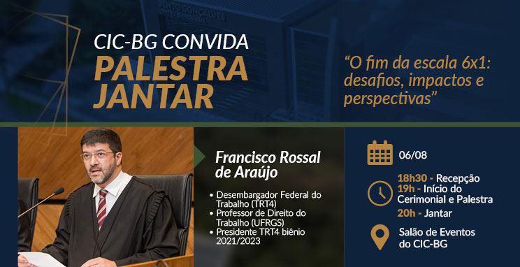 Palestra jantar. O fim da escala 6 x 1: desafios, impactos e perspectivas